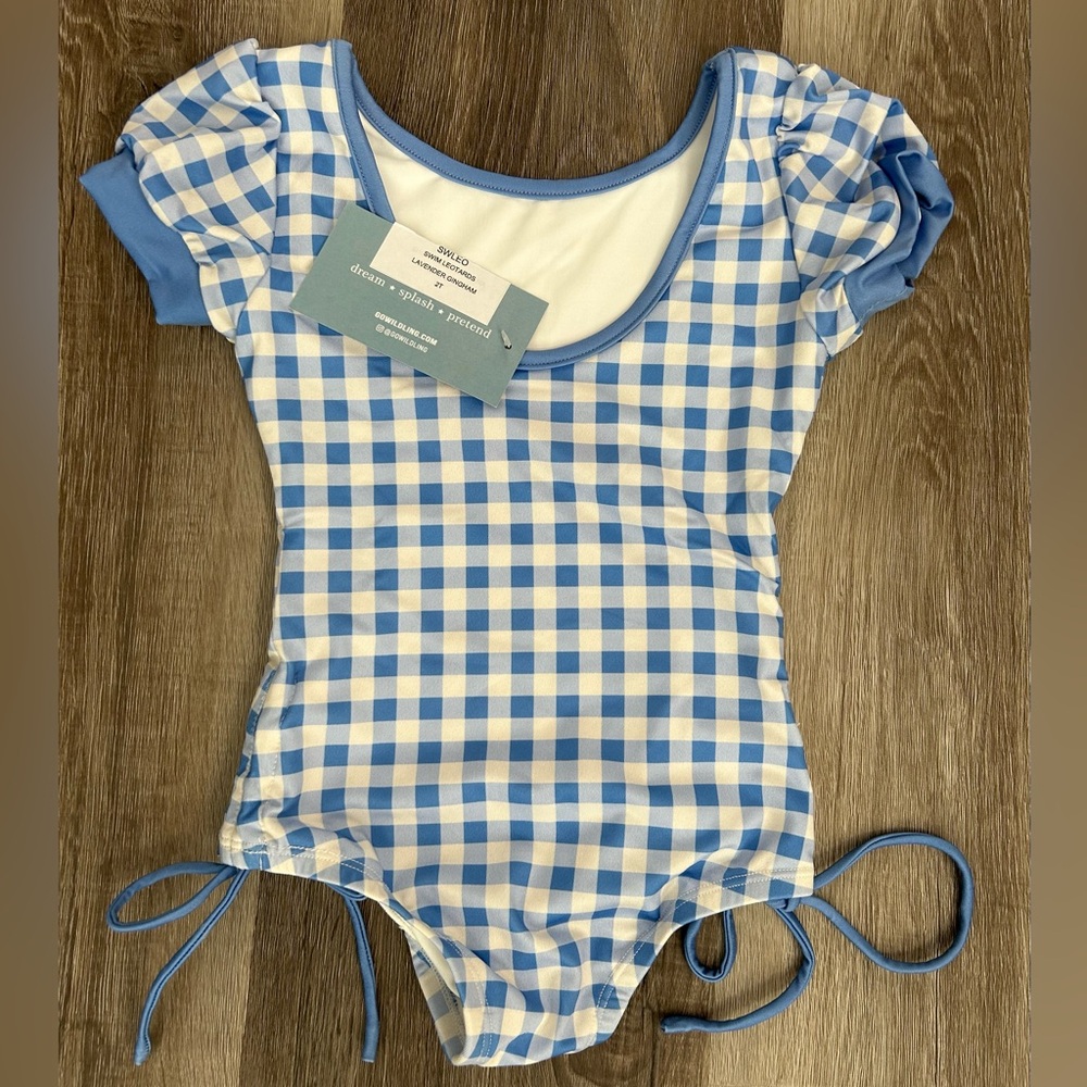 Well Dressed Wolf Wildling Lavender Gingham Swim Leotard, Sz 2T. BNWT